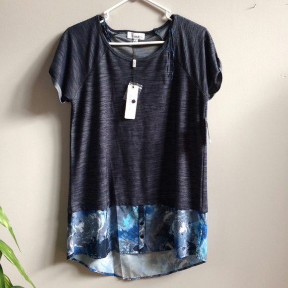 Tops - Denim-Look Layered Top Blouse Small